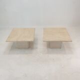 Set of 2 Italian Travertine Coffee or Side Tables, 1980s