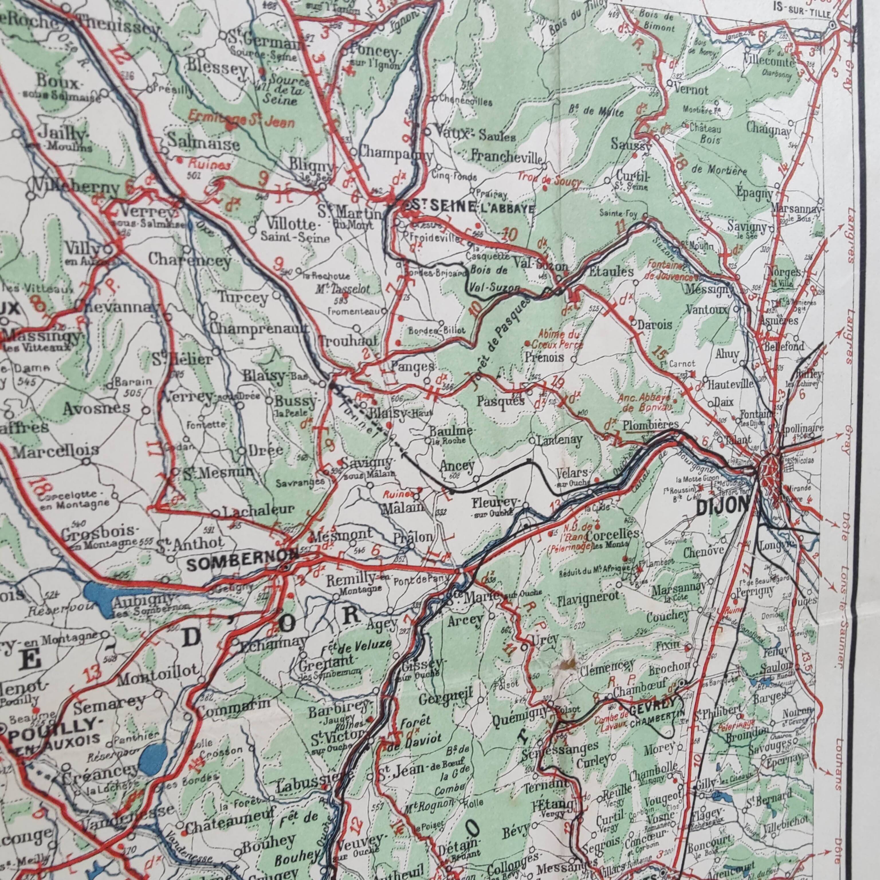 Old map of Burgundy, Taride edition 1920