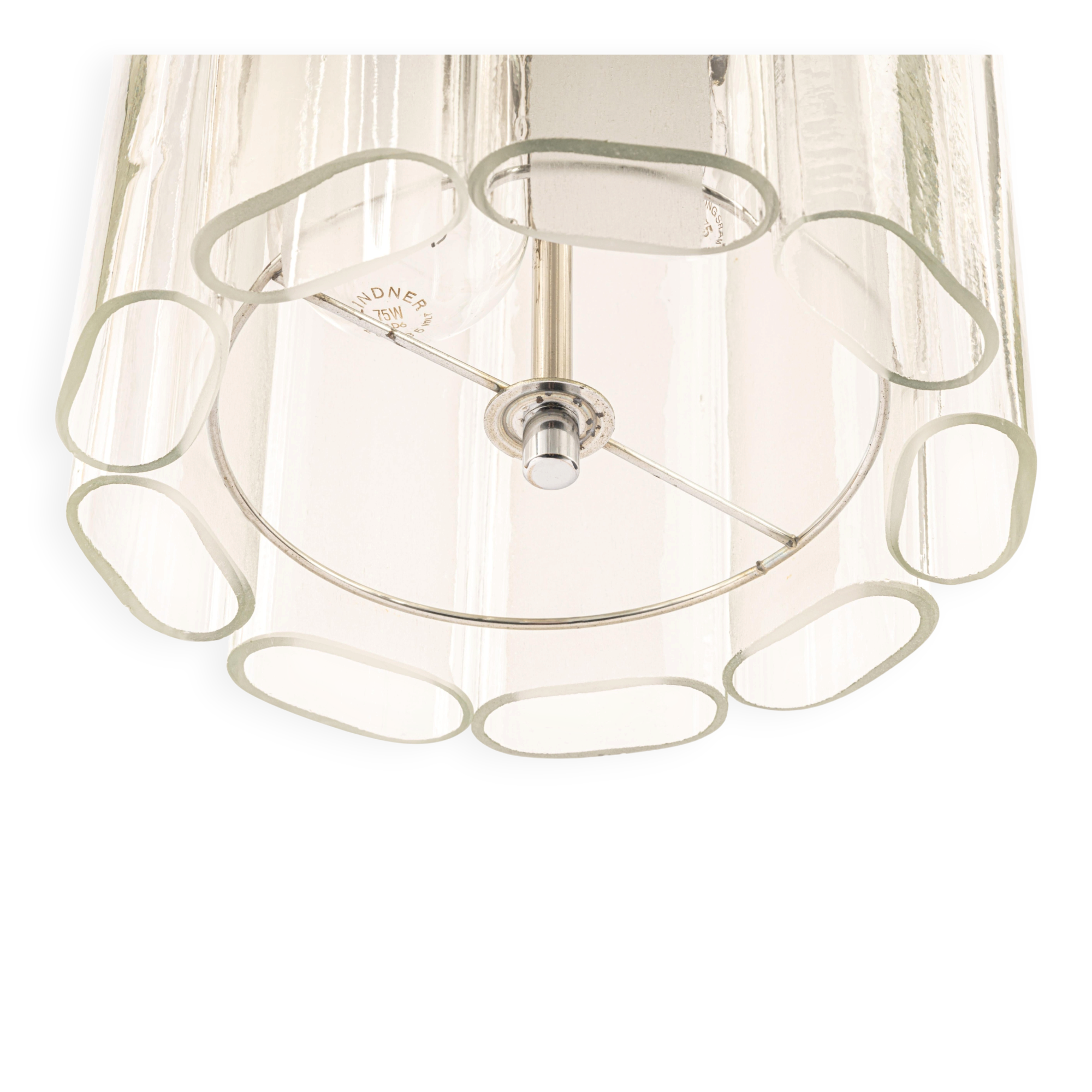 Cylindrical suspension light with crystal glass by Doria, Germany, 1970s.