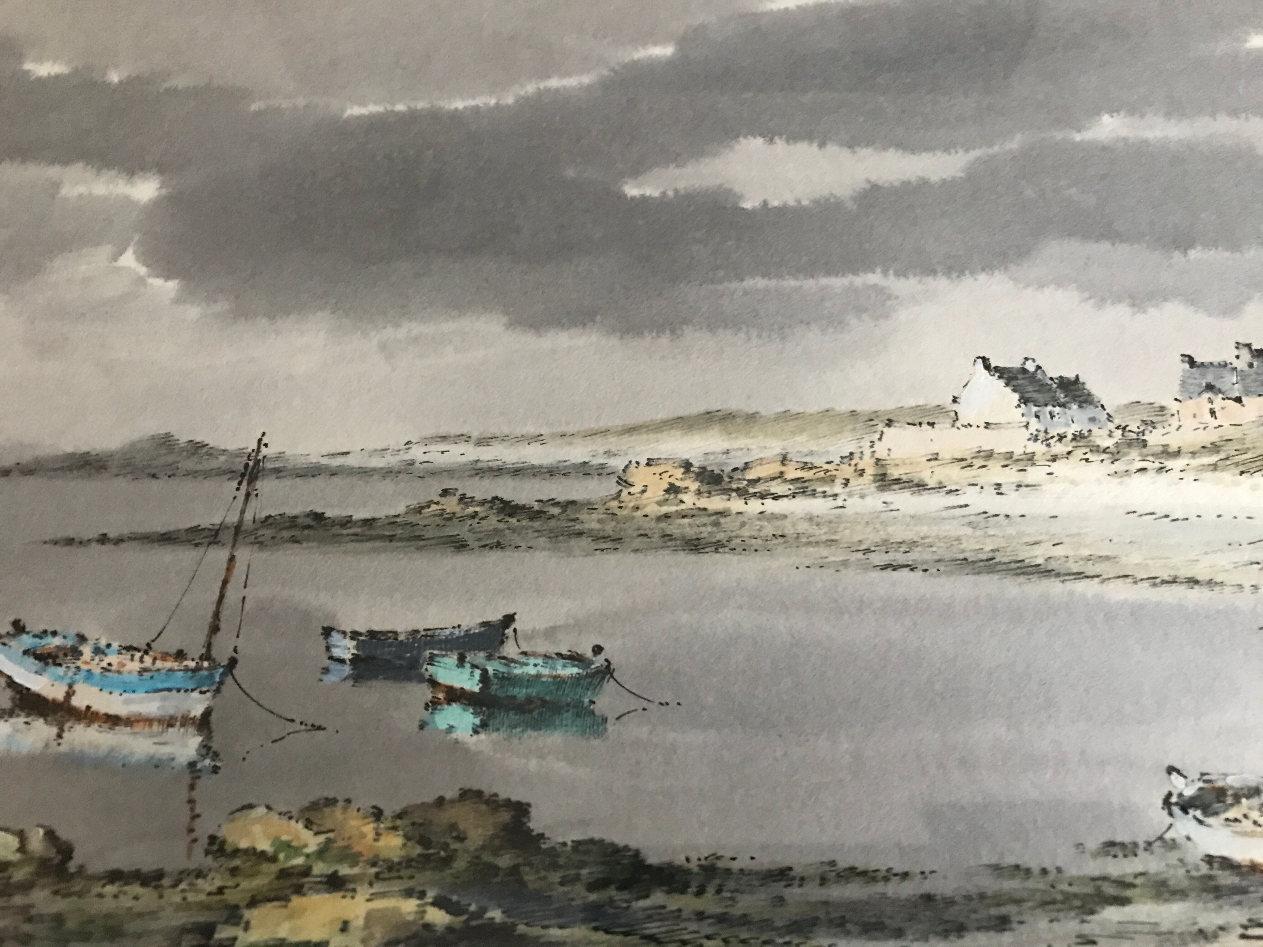 Aquarelle marine signed trannod wood frame