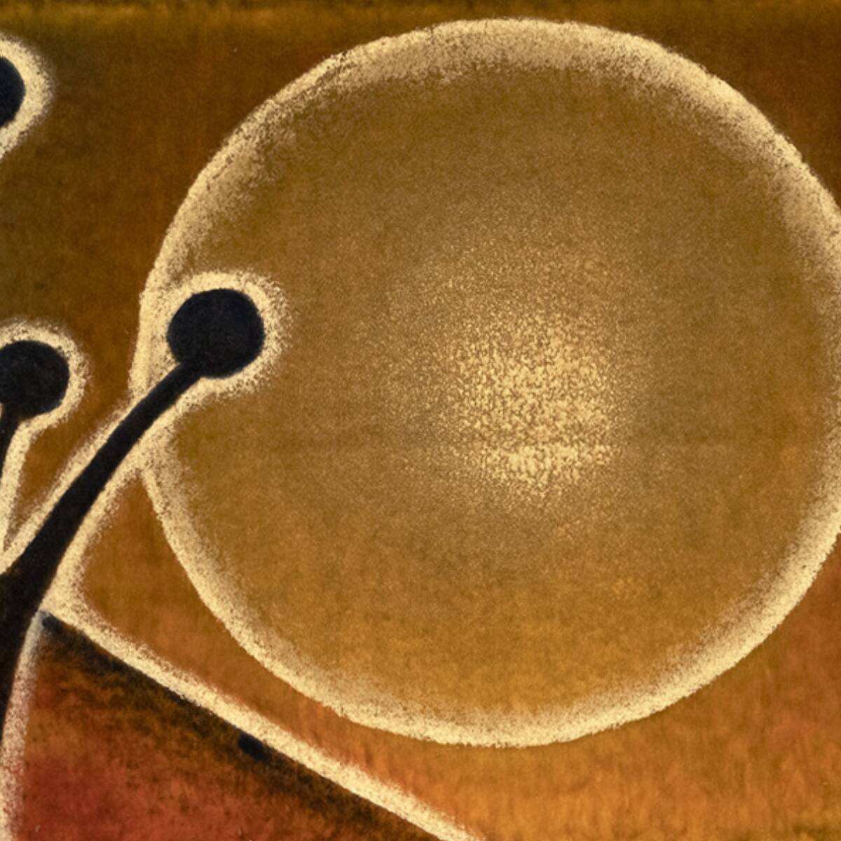 Paysage avec soleil et lune, peinture sur textile, années 1970