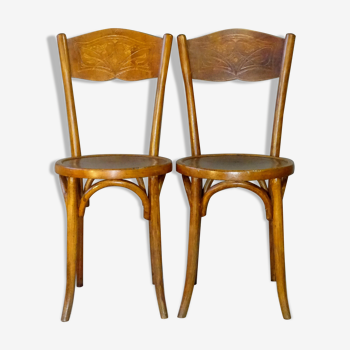 Lot de 2 chaises bistrot Baumann vers 1925 assise bois