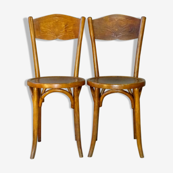 Lot of 2 chairs bistro Baumann circa 1925 sitting wood