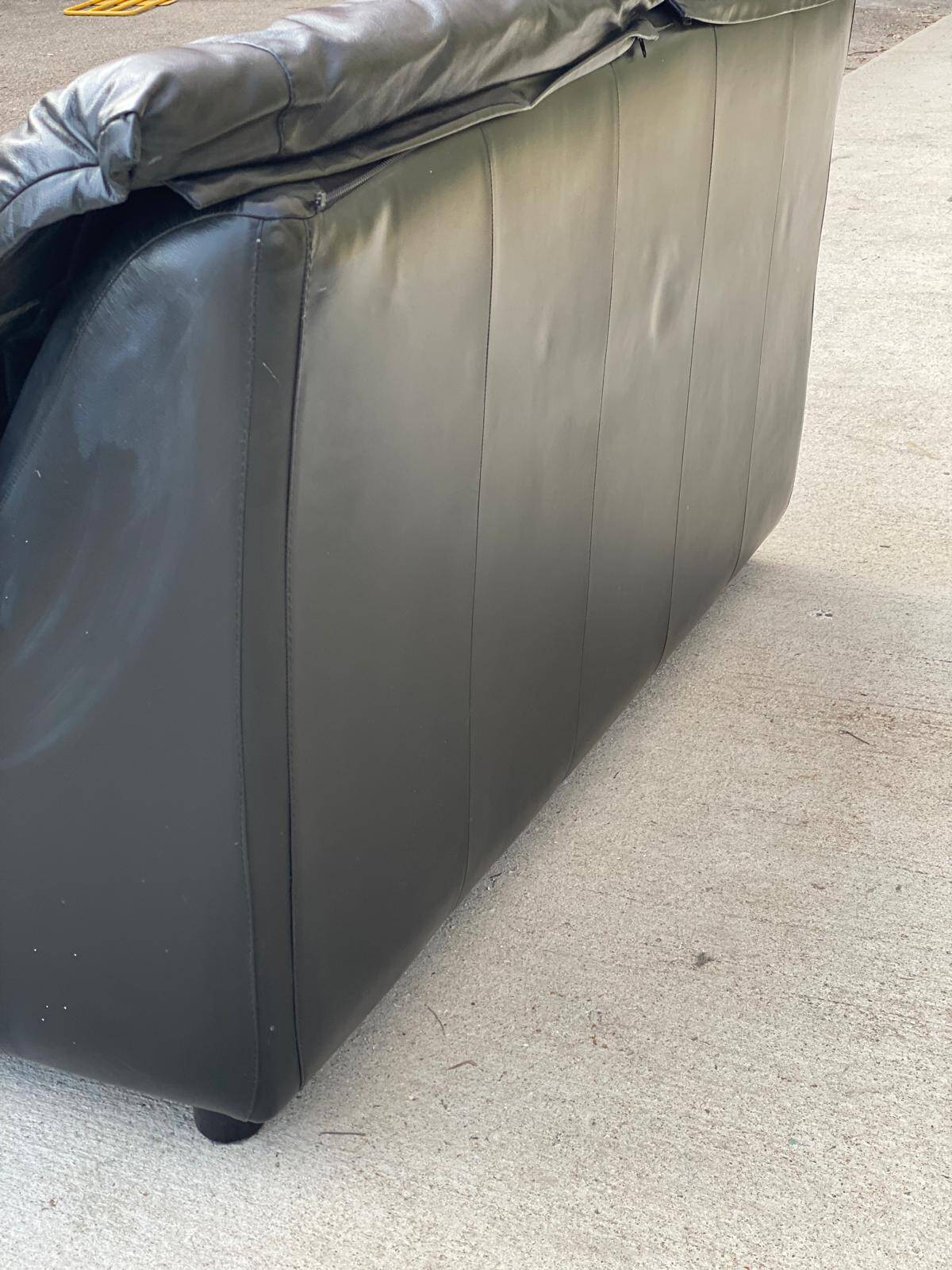 2 seater black leather convertible sofa 150cm