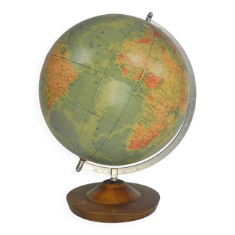 Paper mache globe on a wooden base, 1975