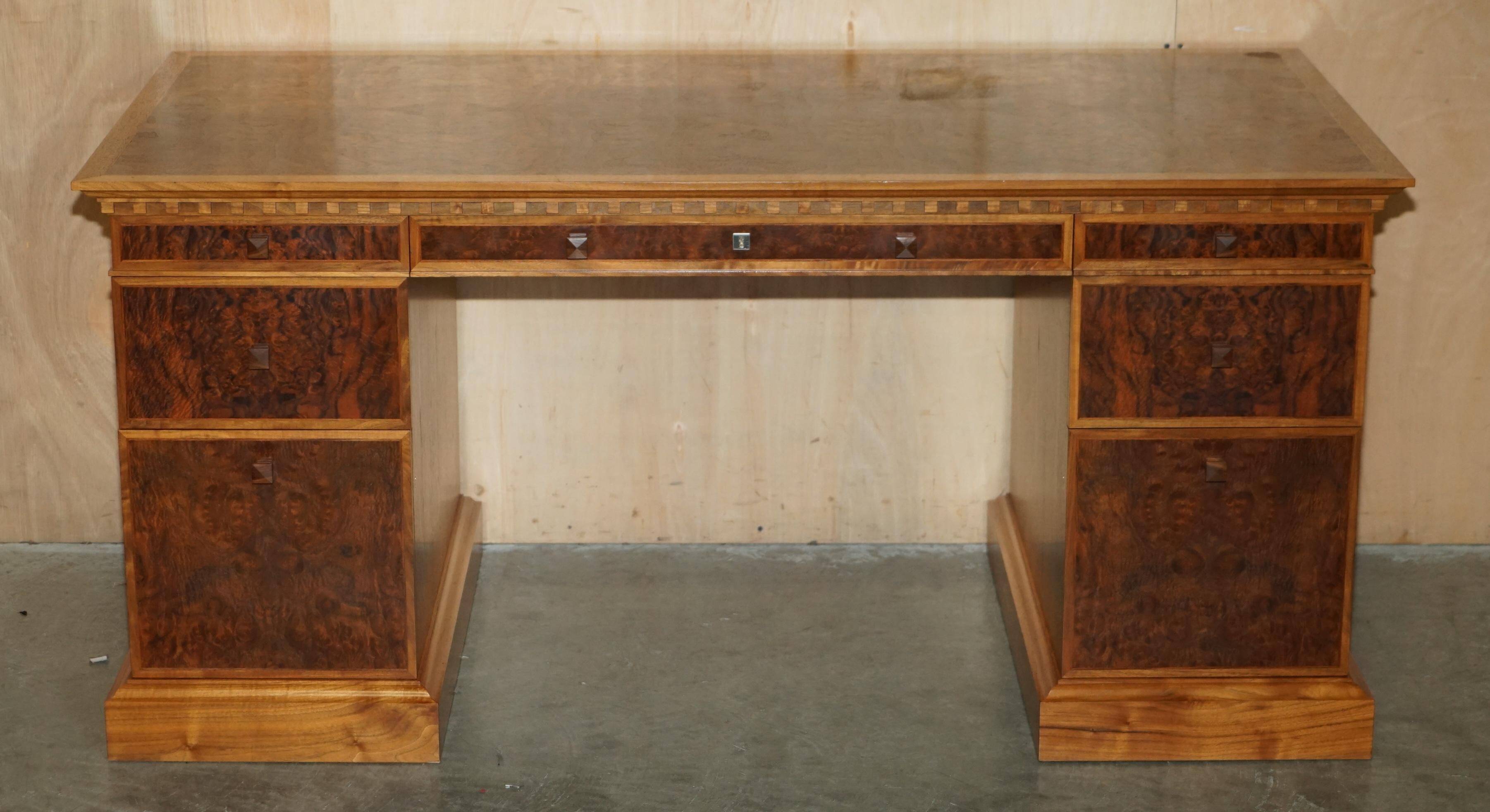 David Linley Burr walnut chest of drawers for light restoration.