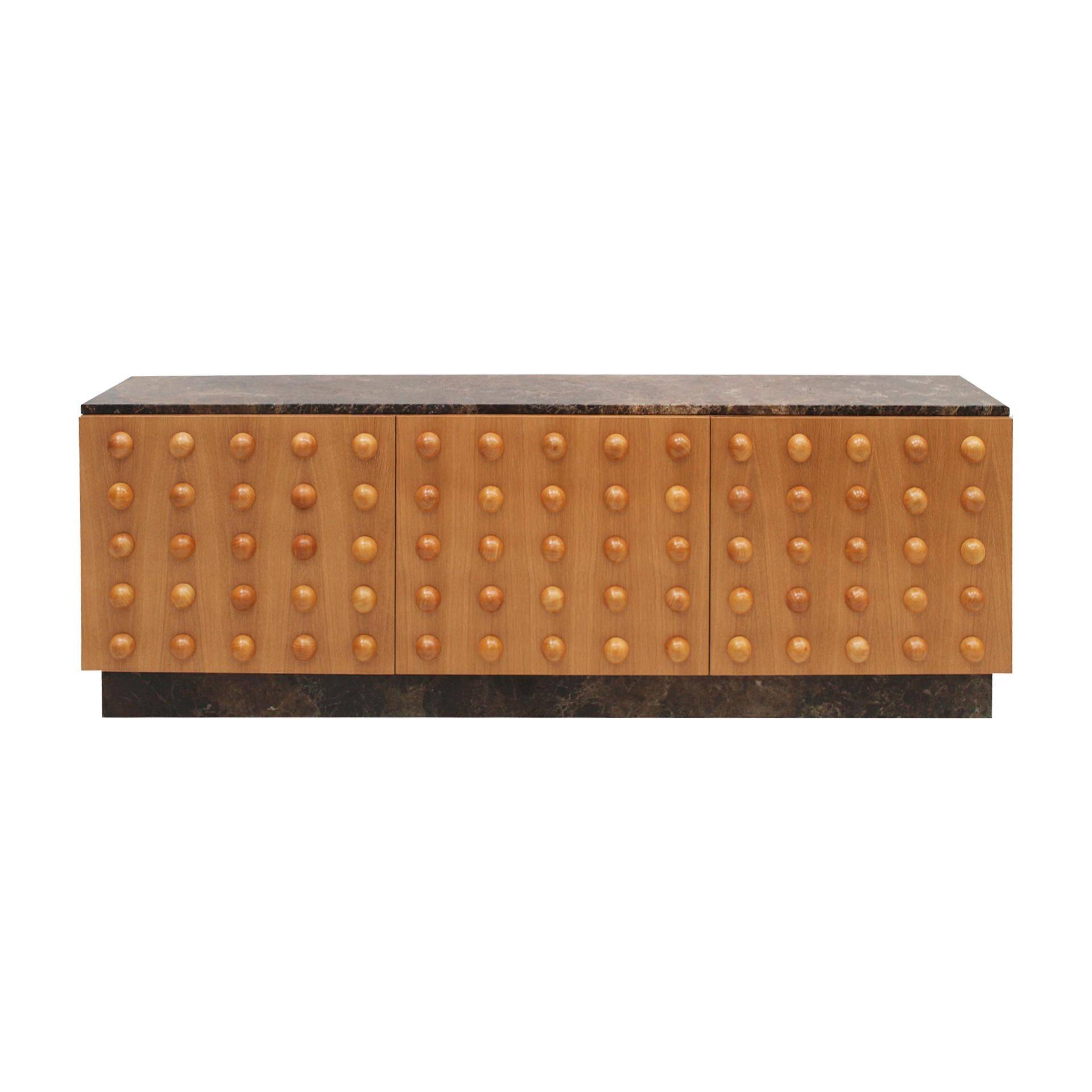 Handmade Carved Oak Sideboard With Emperor Marble Top, Italy