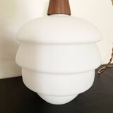 Scandinavian pendant light in opaline and teak