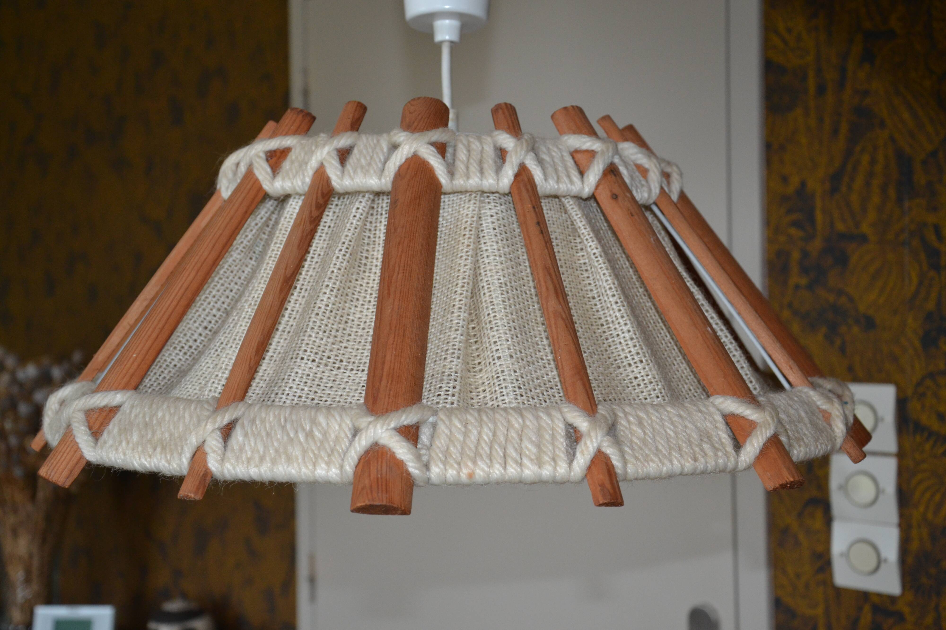 Scandinavian wooden and linen suspension from the GDR, 1970.