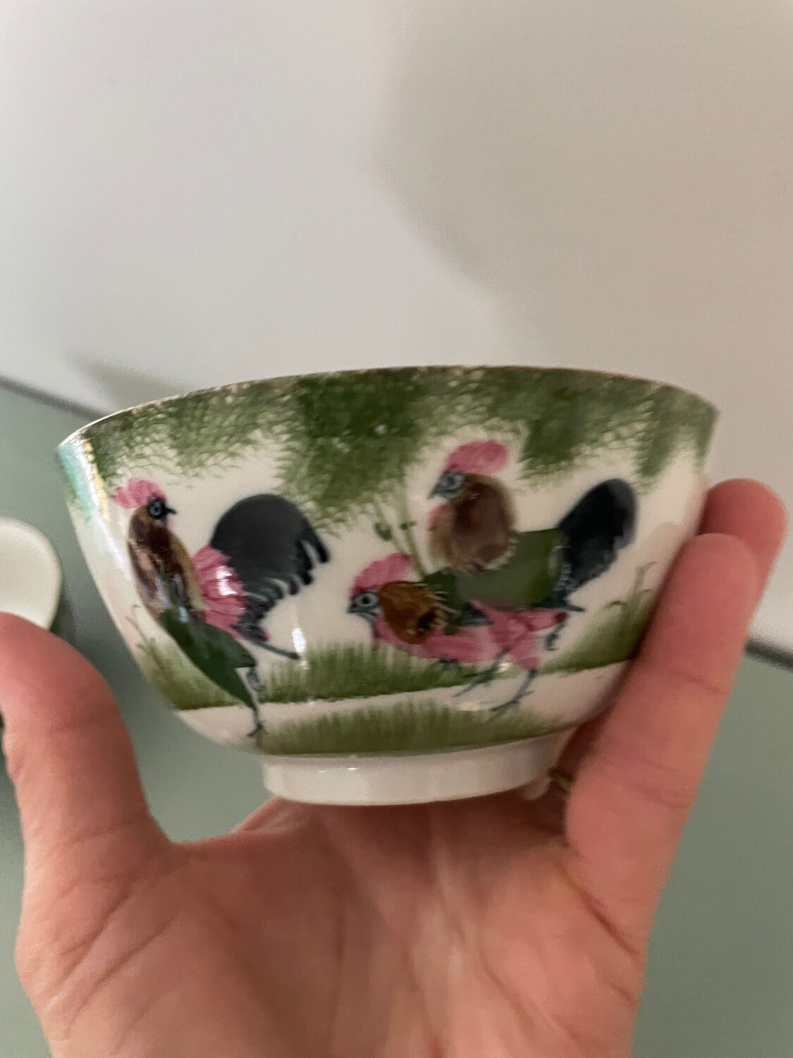 Set of 4 Chinese porcelain bowls, rooster patterns.