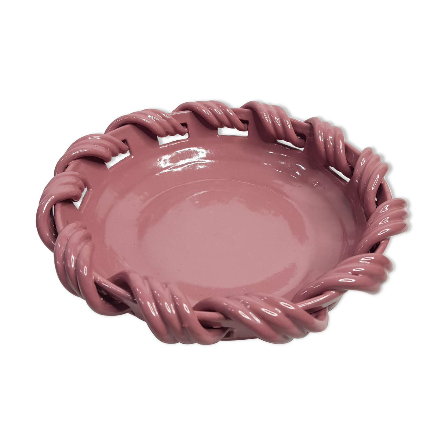 Ceramic dish, old pink by Yvon Roy, 31 cm