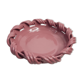 Plat en céramique, vieux rose signé Yvon Roy, 31 cm
