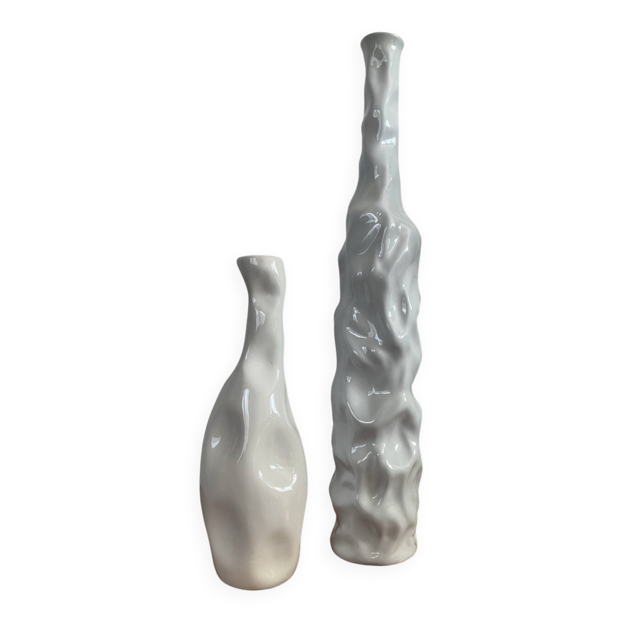 Duo de vases, soliflores vintage en céramique émaillée
