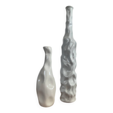 Duo de vases, soliflores vintage en céramique émaillée