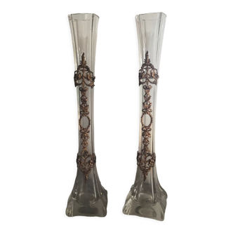 Paire de vases soliflore en verre