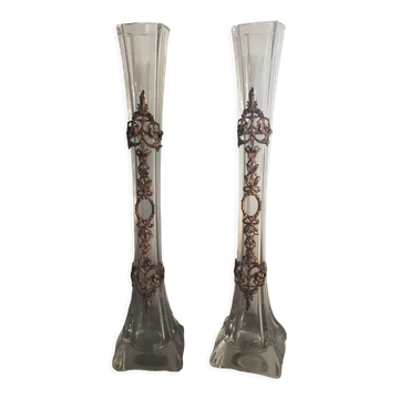 Pair of glass soliflore vases