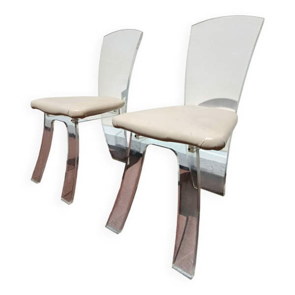 Chaises design en plexiglass Lucite annees 70