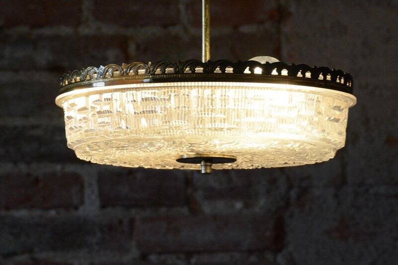 Mid-Century Chandelier in Glass and Brass attributed to Kamenický Šenov, Czech, 1960s