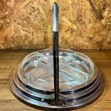 Old serving tray, art deco, beggar, silver metal, cut crystal