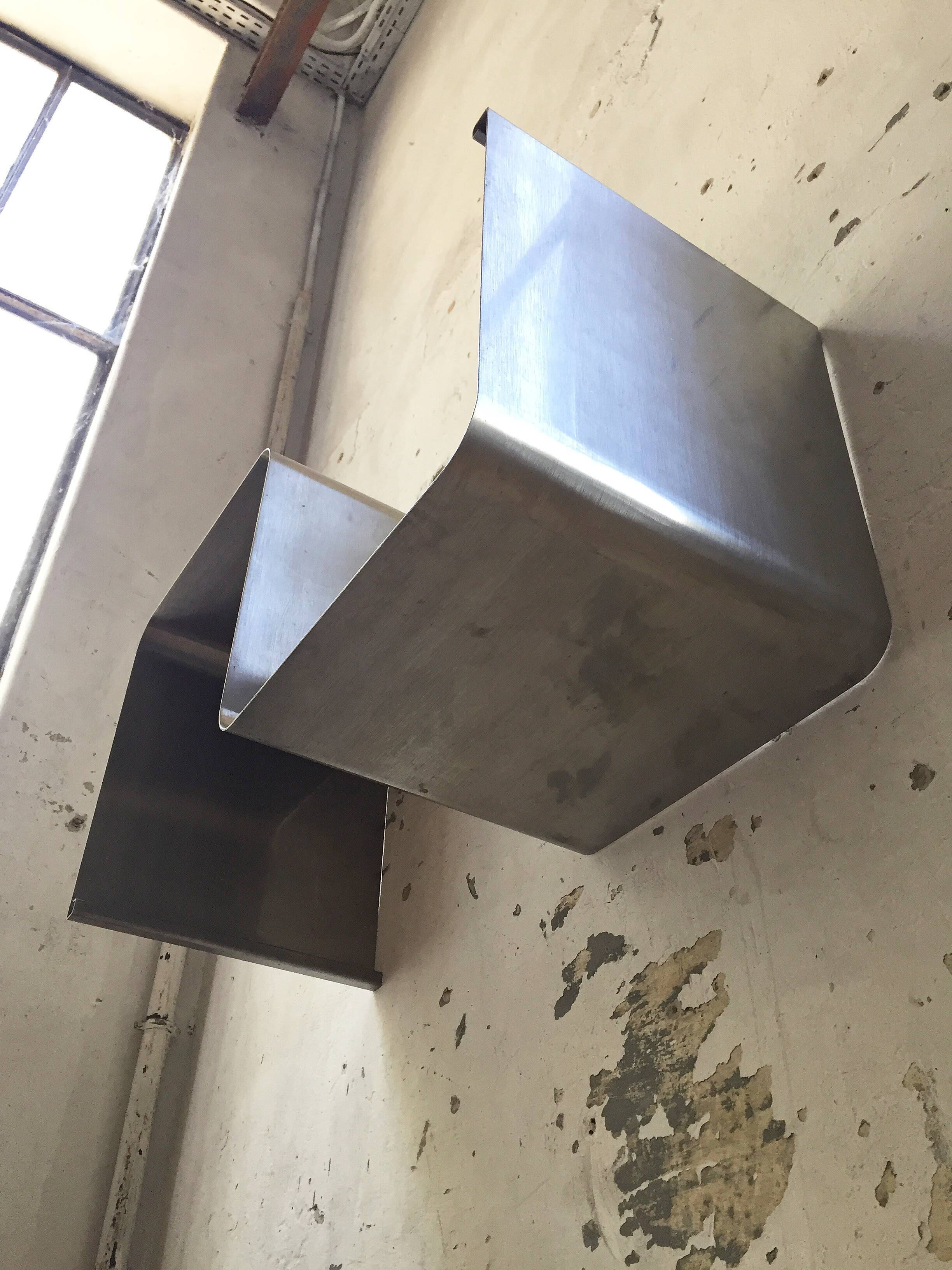 "Zig-zag" satin stainless steel shelf by Joelle Ferlande and François Monnet