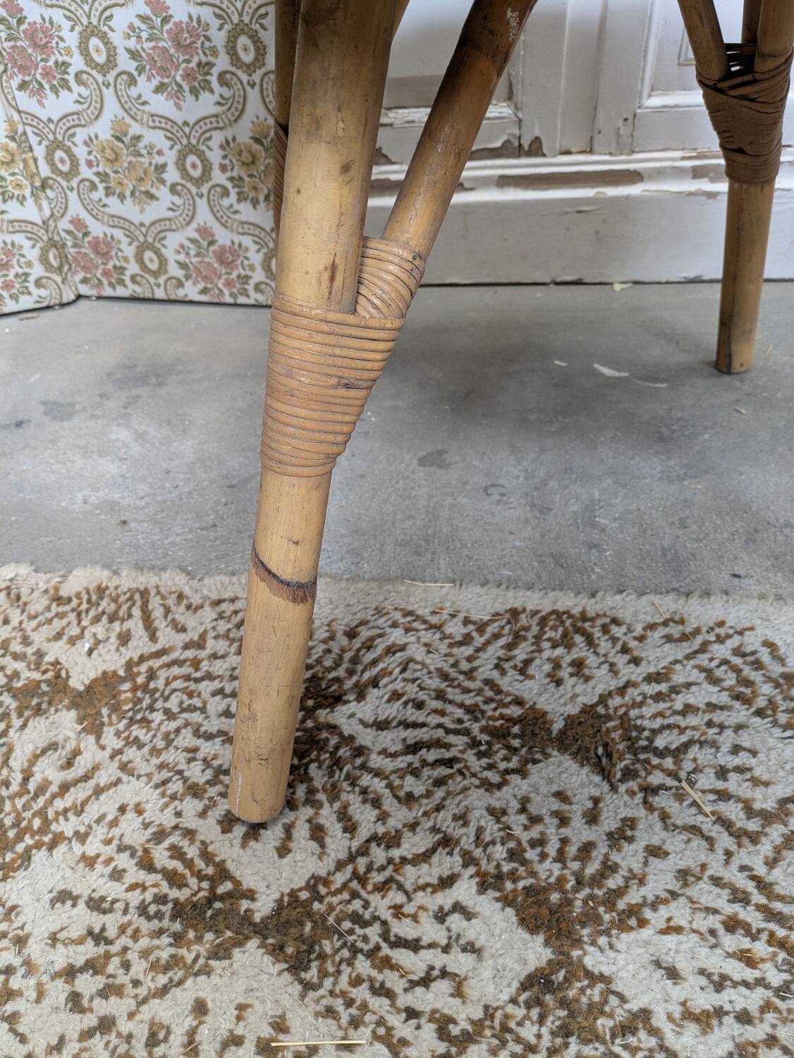 Rattan and glass coffee table