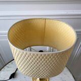 Brass and black metal lamp with woven lampshade woven 50s