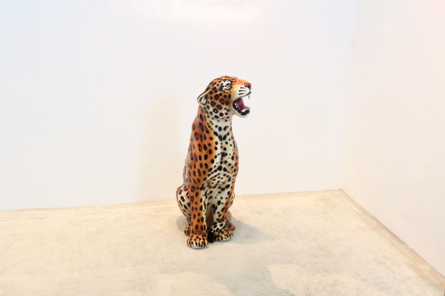 Handmade Italian ceramic leopard sculpture