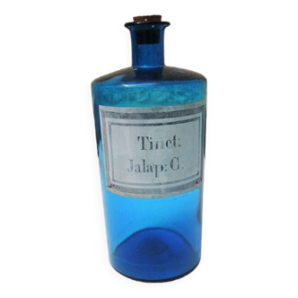 Ancien pot d'apothicaire en verre bleu - Tinct : Jalap C