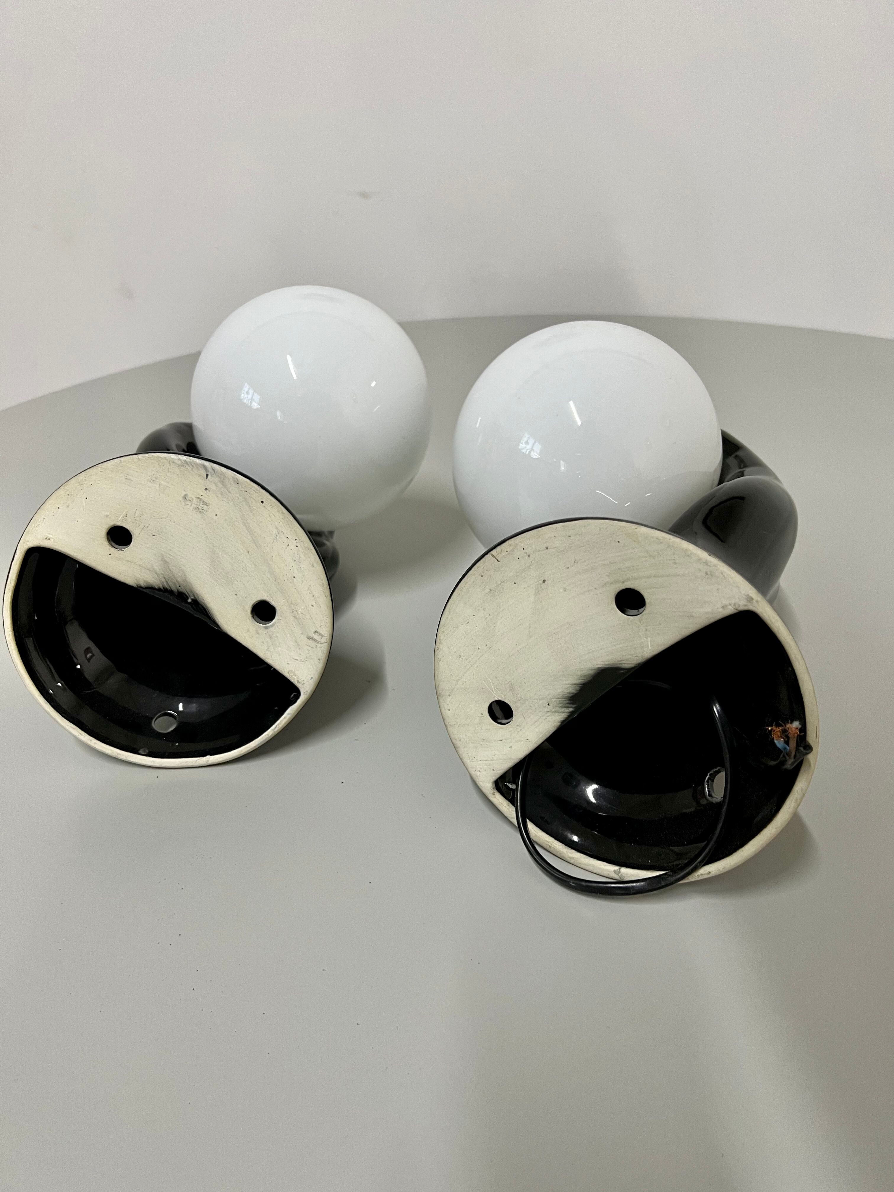 2 black ceramic hand lamps from the 70s / vintage and opaline lamp