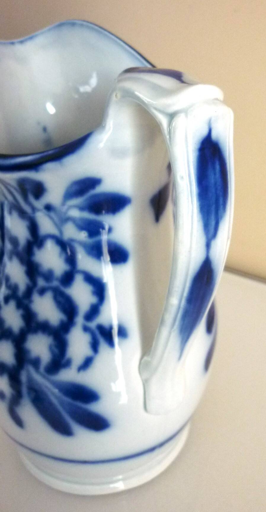 Carafe, antique jug, porcelain with stylised cobalt blue decorations, Art Deco.