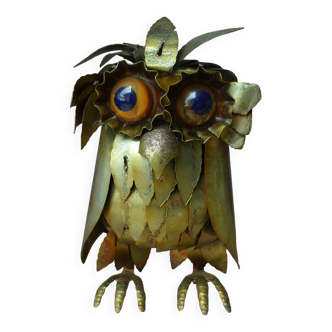 Sculpture chouette, hibou, brutaliste, en tôle, dans le style Curtis