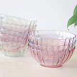 Set of 8 small bowls in pink, green and blue glass Rosaline, Arcoroc, vintage French, vintage