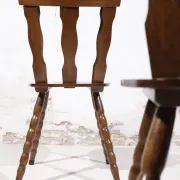 Set of 3 brutalist chairs with arched cut-outs and turned legs