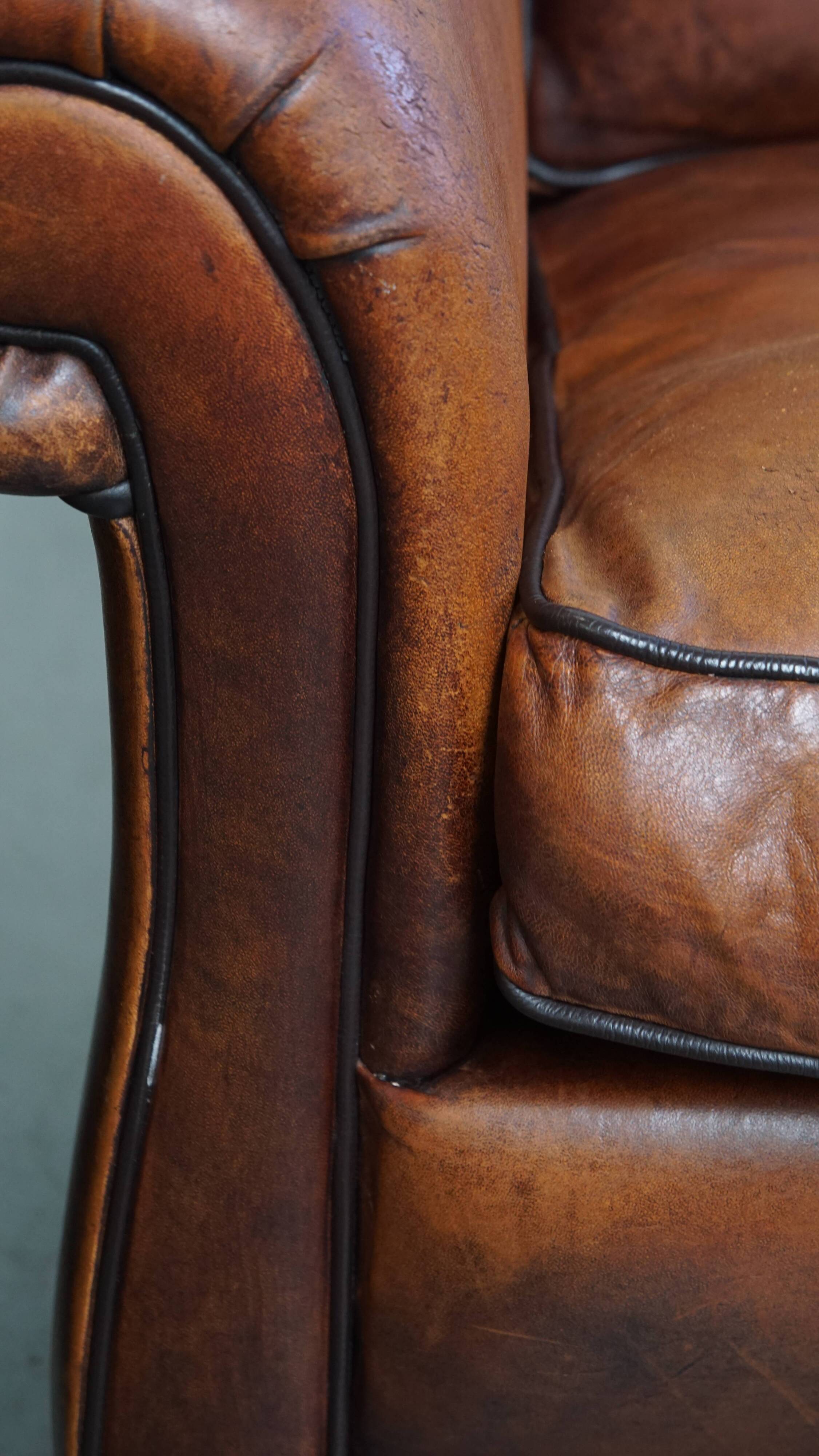 Set of 2 sheepskin leather armchair in English style