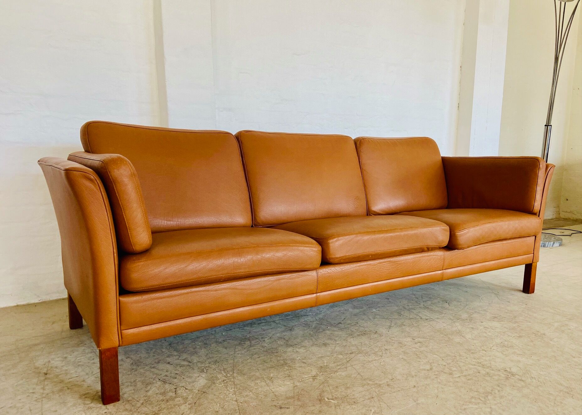 Vintage Danish mid-century Morgans Hansen cognac 3-seater sofa