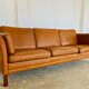 Vintage Danish mid-century Morgans Hansen cognac 3-seater sofa