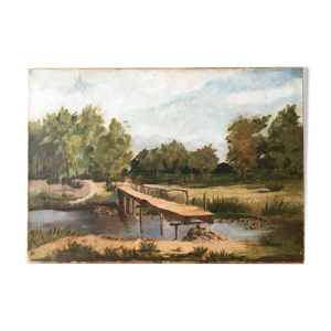 Tableau paysage avec pont de bois