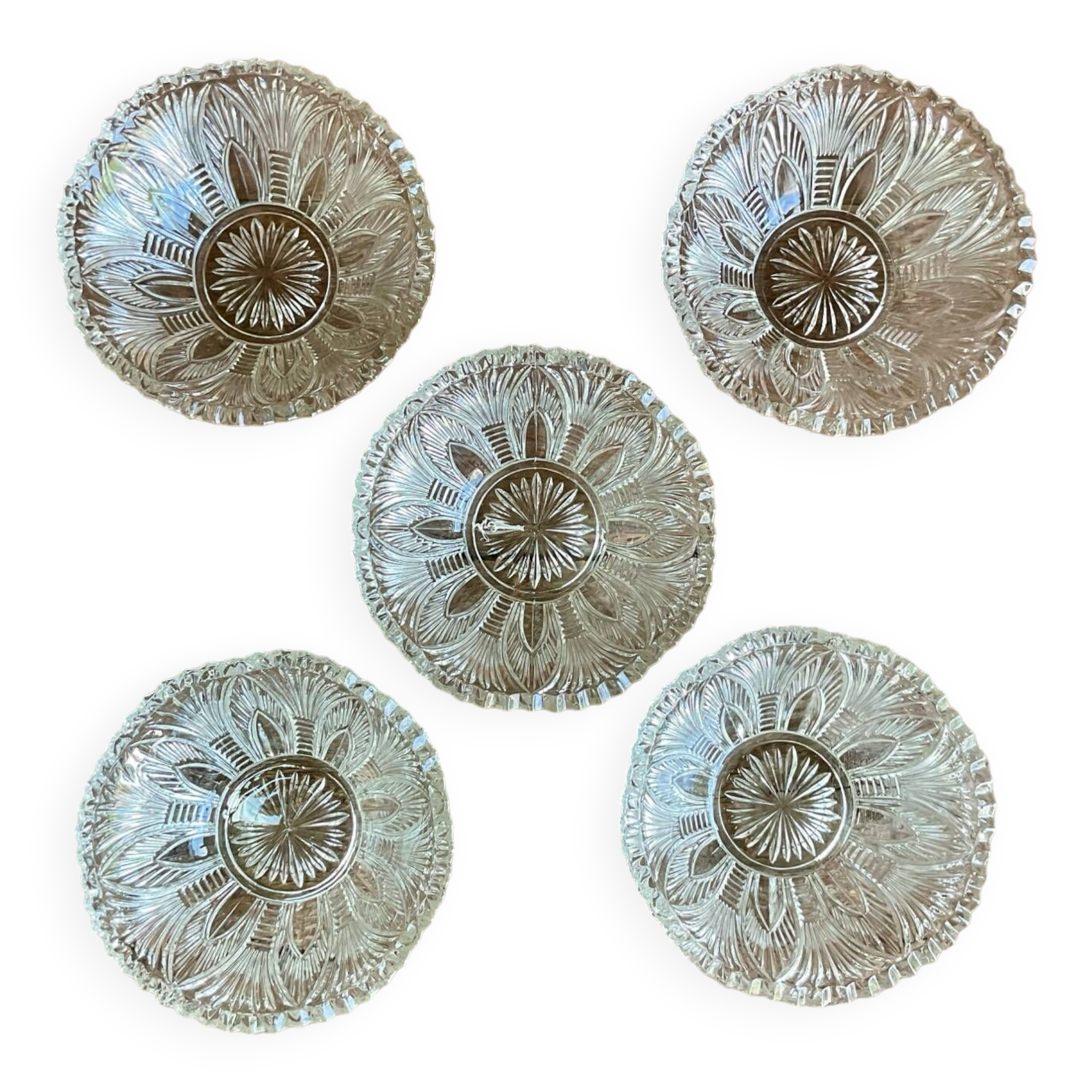 5 coupelles en verre ciselé vintage