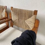 Pair of oak and straw armchairs, reconstruction style