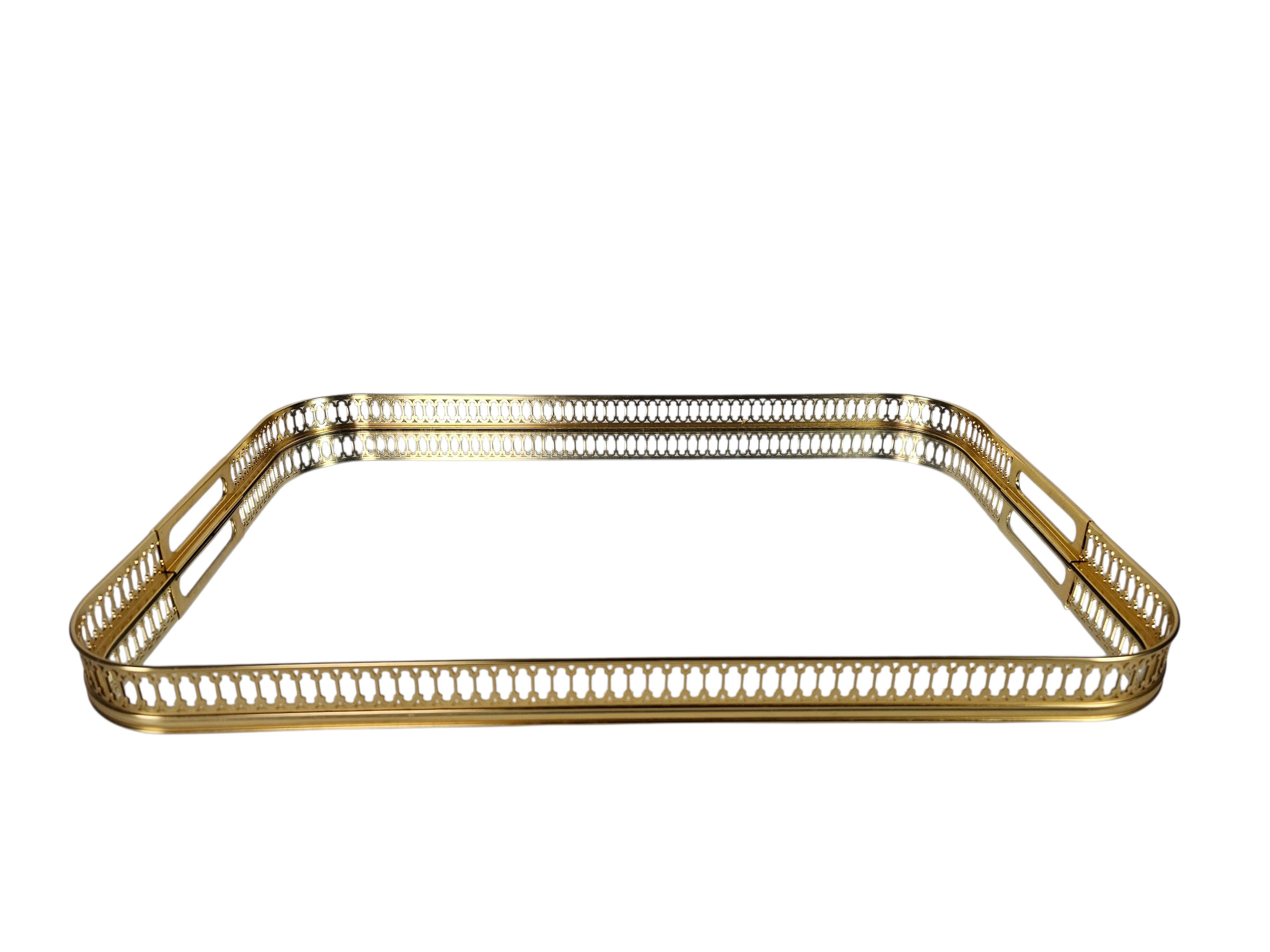 Hollywood Regency tray - brass - glass - Italy - 3rd quarter 20th century