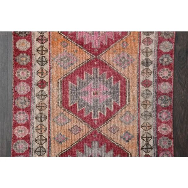 Vintage Turkish Oushak Handmade Wool Cotton Orange Runner Rug 73x311