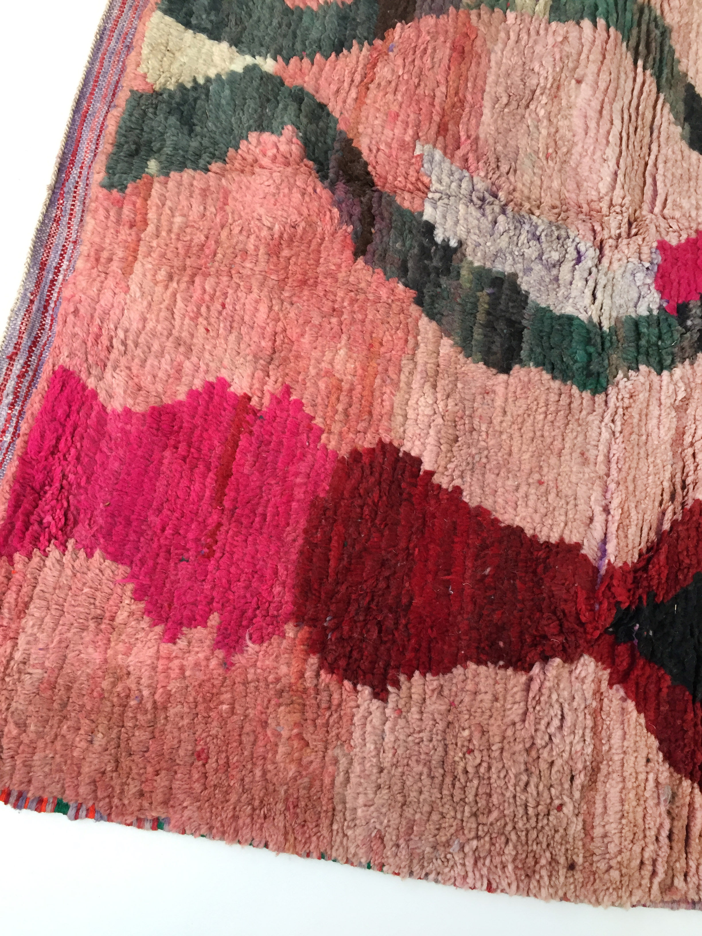 Moroccan Berber carpet Boujaad pink with colorful patterns 256x160cm