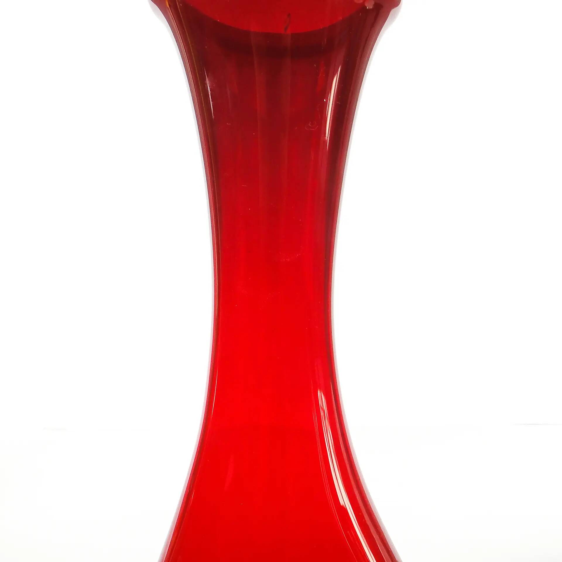 Mid-century modern vase, red glass, Poland, 1970s