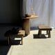 Petit stool, tabouret d'appoint en teck massif rectangulaire arrondie