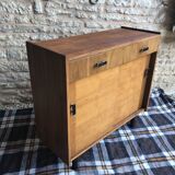 Vintage storage cabinet sideboard two sliding doors two drawers