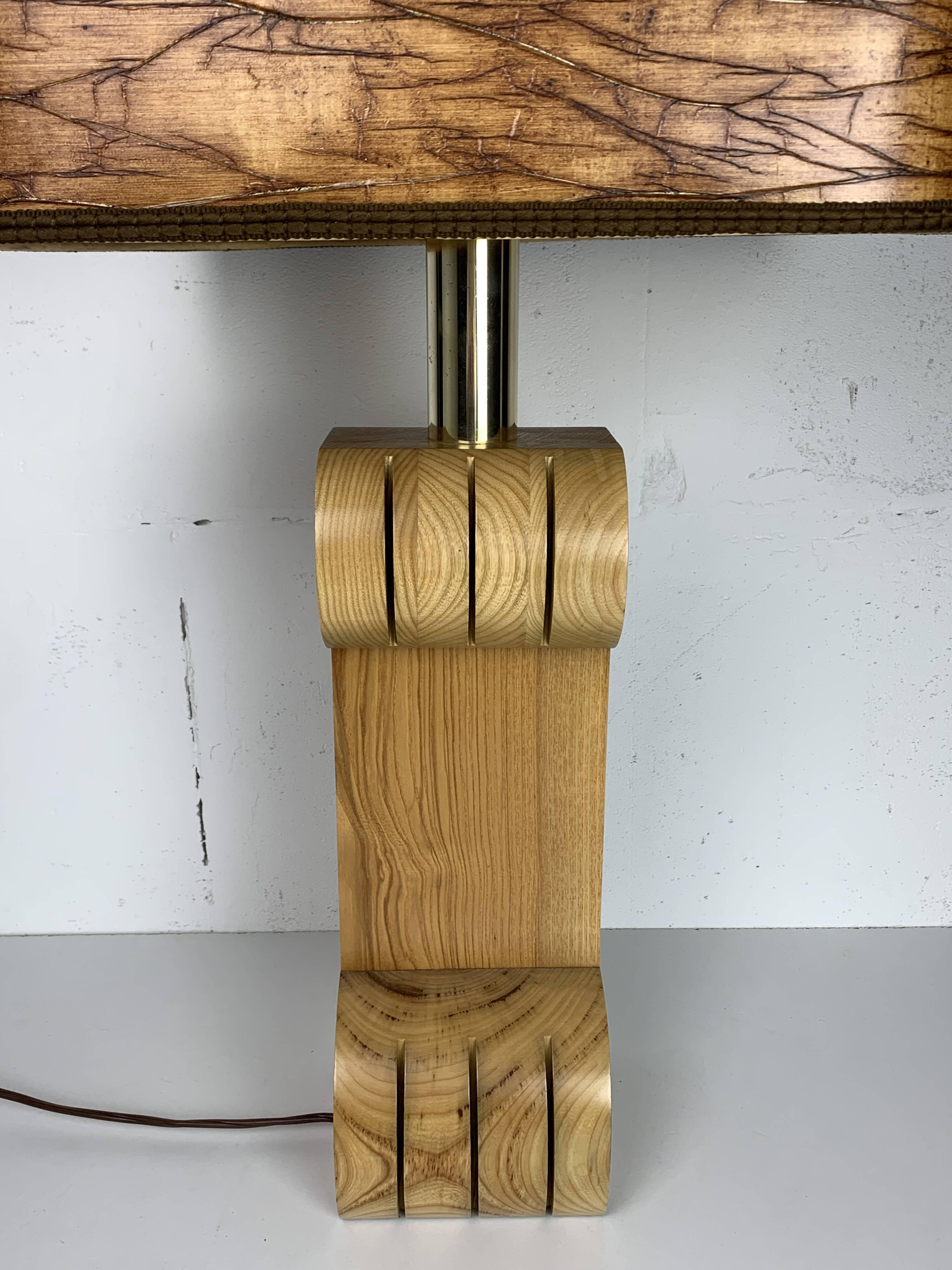 Midcentury Italian sculptural large table lamp with wood veneer shade