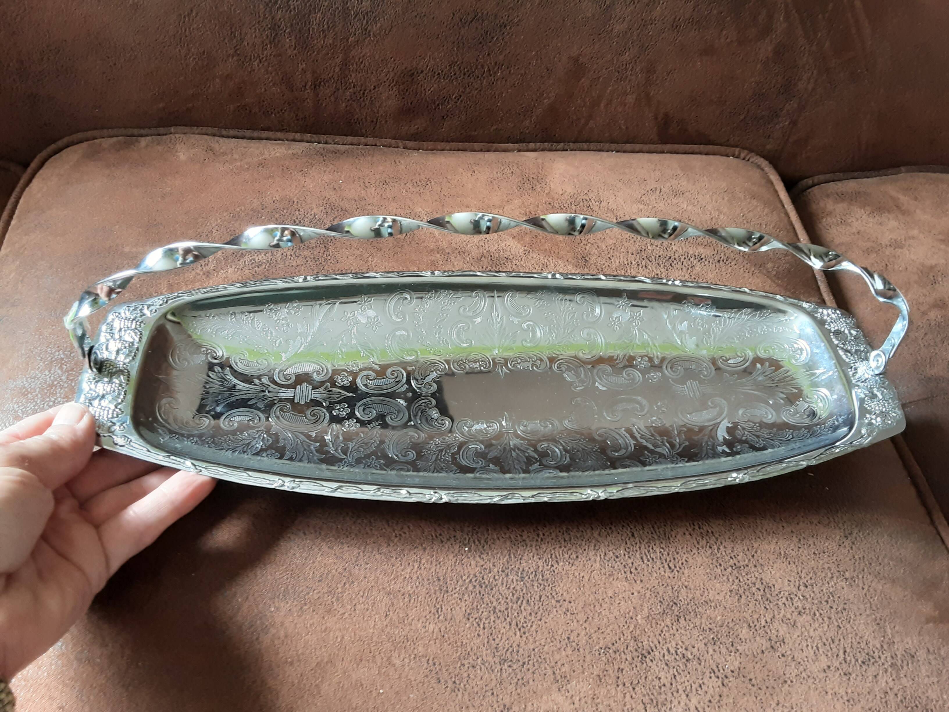 Large rectangular original silver metal dish
