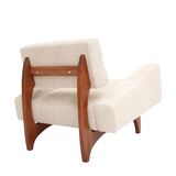 Pair of Italian Contemporary Walnut Armchairs with White Bouclé Upholstery