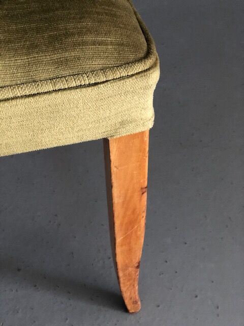 Chaises années 50 en velours vert bronze