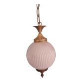 Serrated opaline ball chandelier in glass and brass